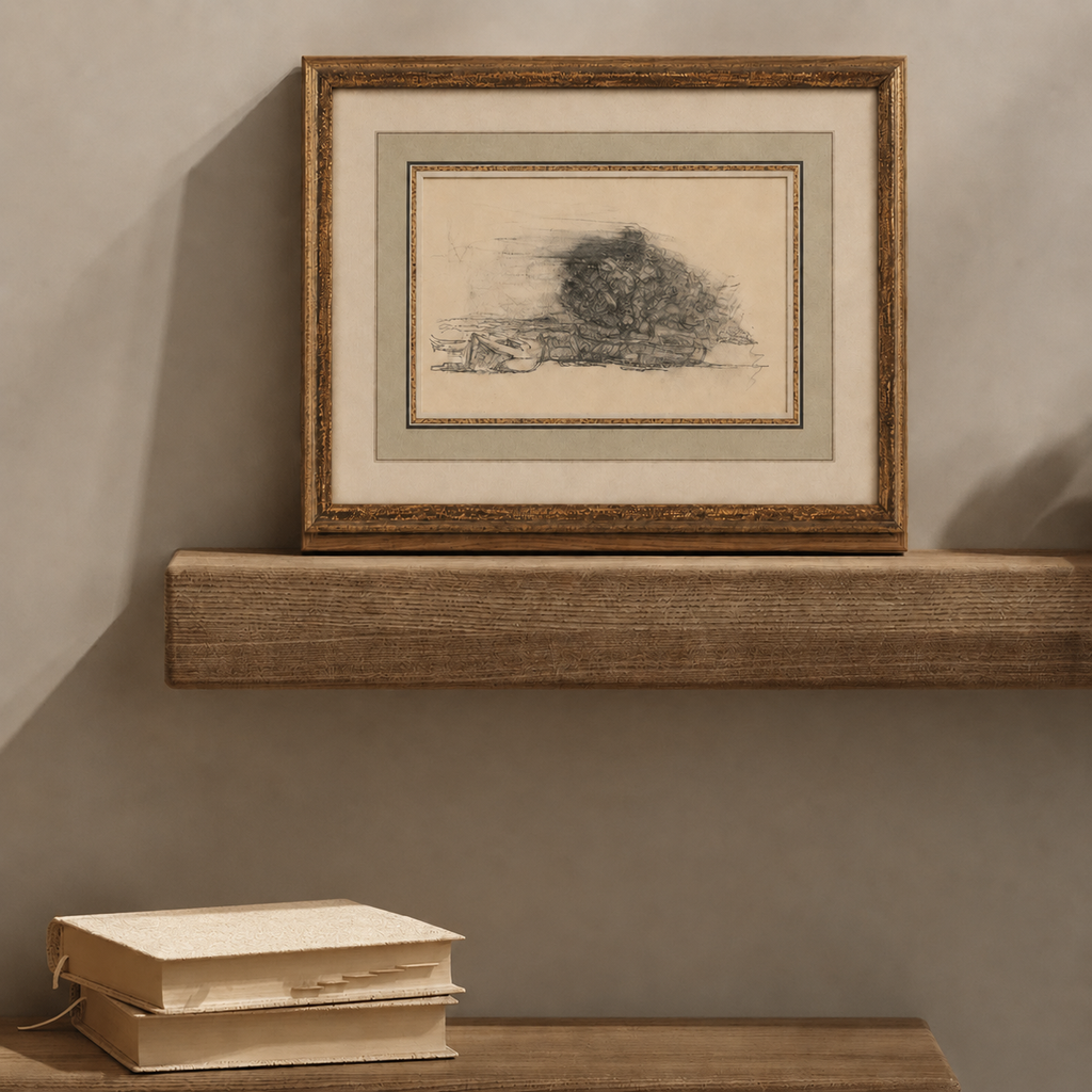 Vintage 1920 Framed Landscape Sketch
