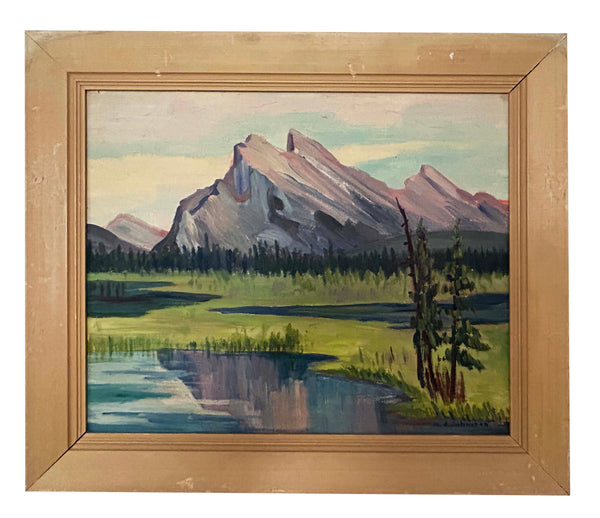 Vintage 1960s Mountain Landscape Painting