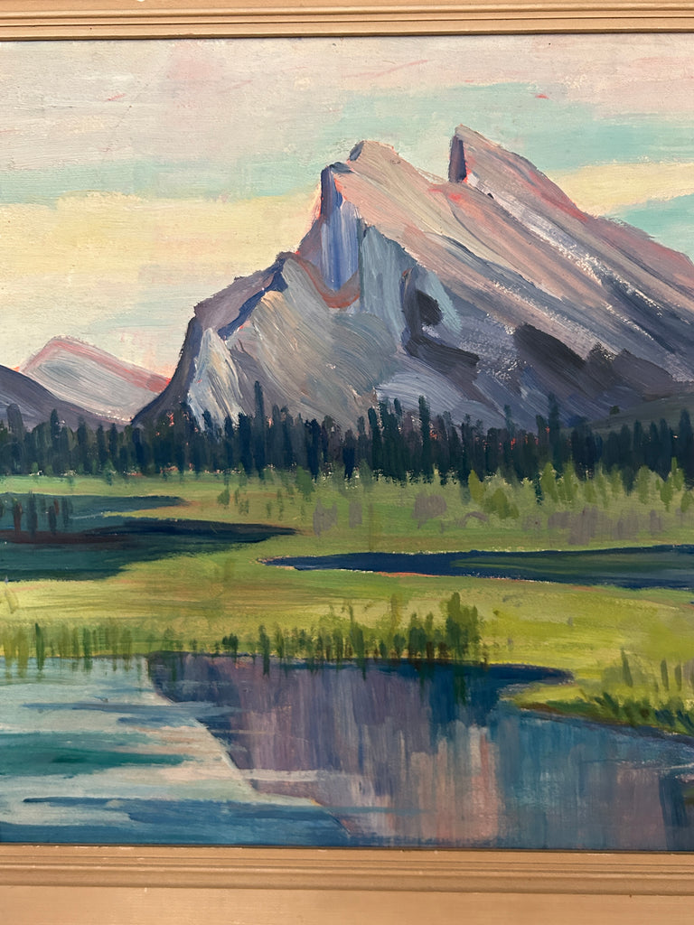 Vintage 1960s Mountain Landscape Painting