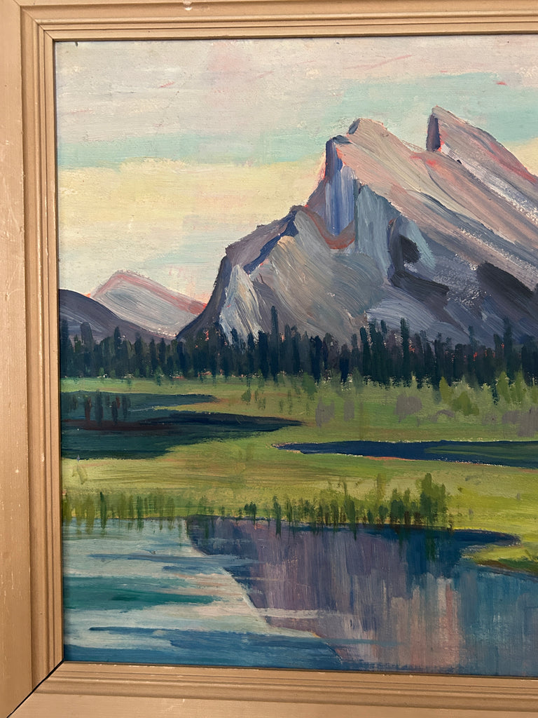 Vintage 1960s Mountain Landscape Painting